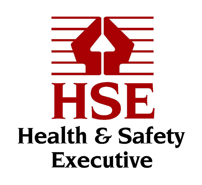 Black and red logo with "HSE" on it and the words Health & Safety Executive