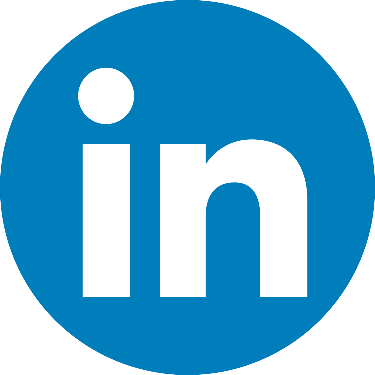 Blue circle with "in" inside signifying the logo for LinkedIn