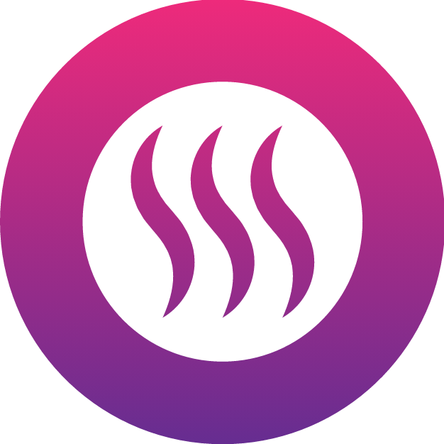 Circle icon in pink and purple signifying steam 