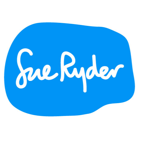 Blue and white logo for Sue Ryder
