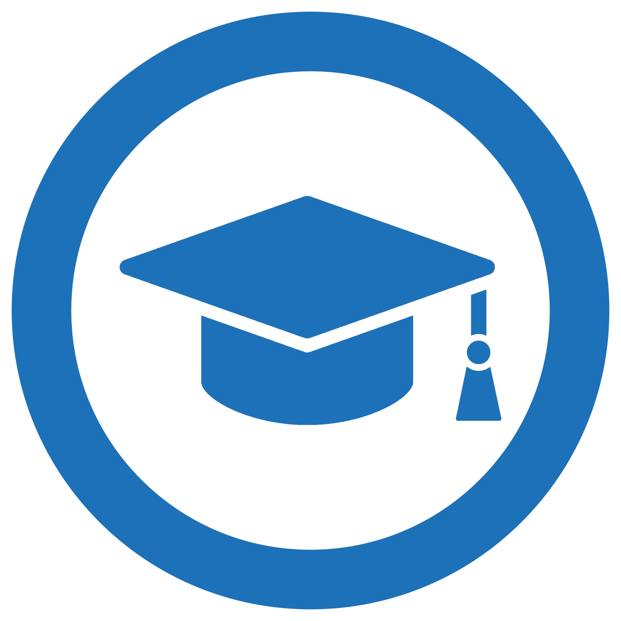 A blue circle with a cap in the centre, the symbol of training